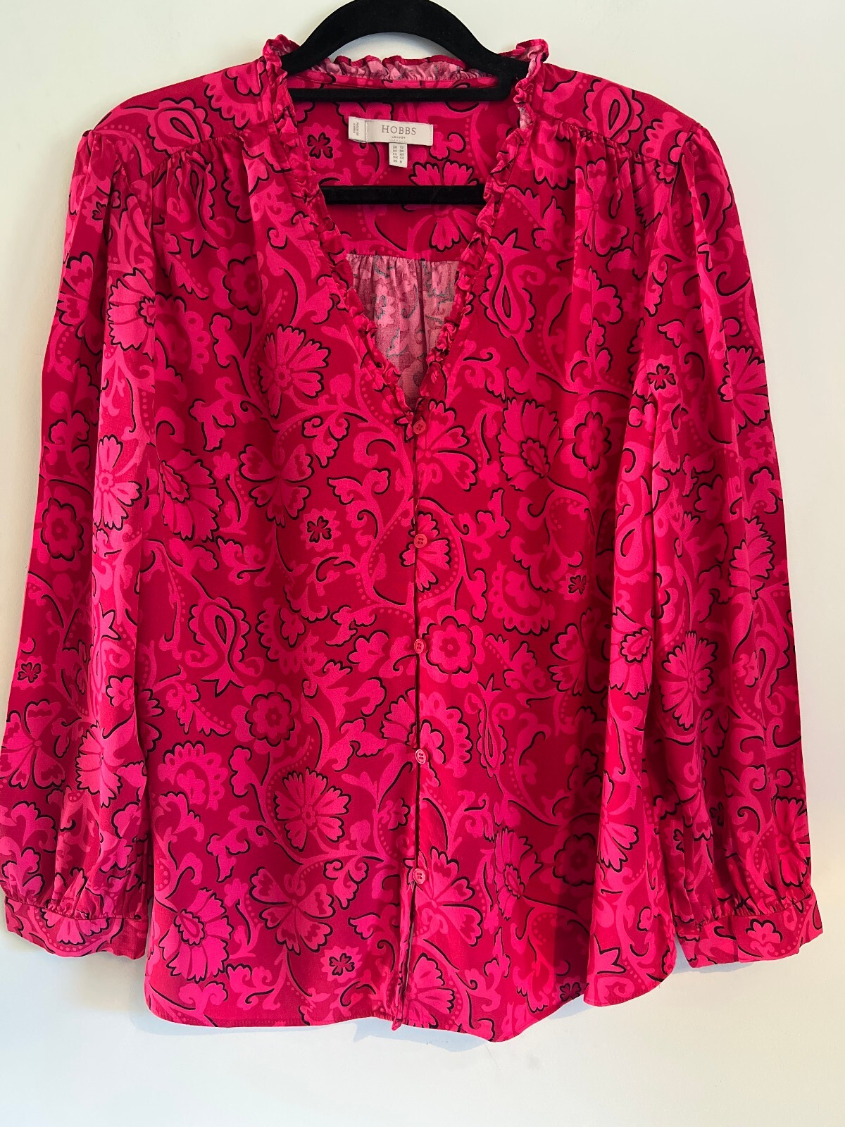 Hobbs Pink Floral Ruffle Neck Blouse UK 12