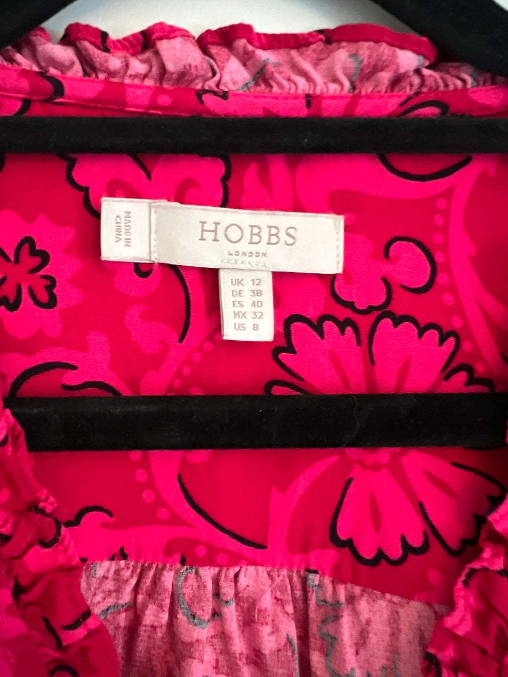 Hobbs Pink Floral Ruffle Neck Blouse UK 12