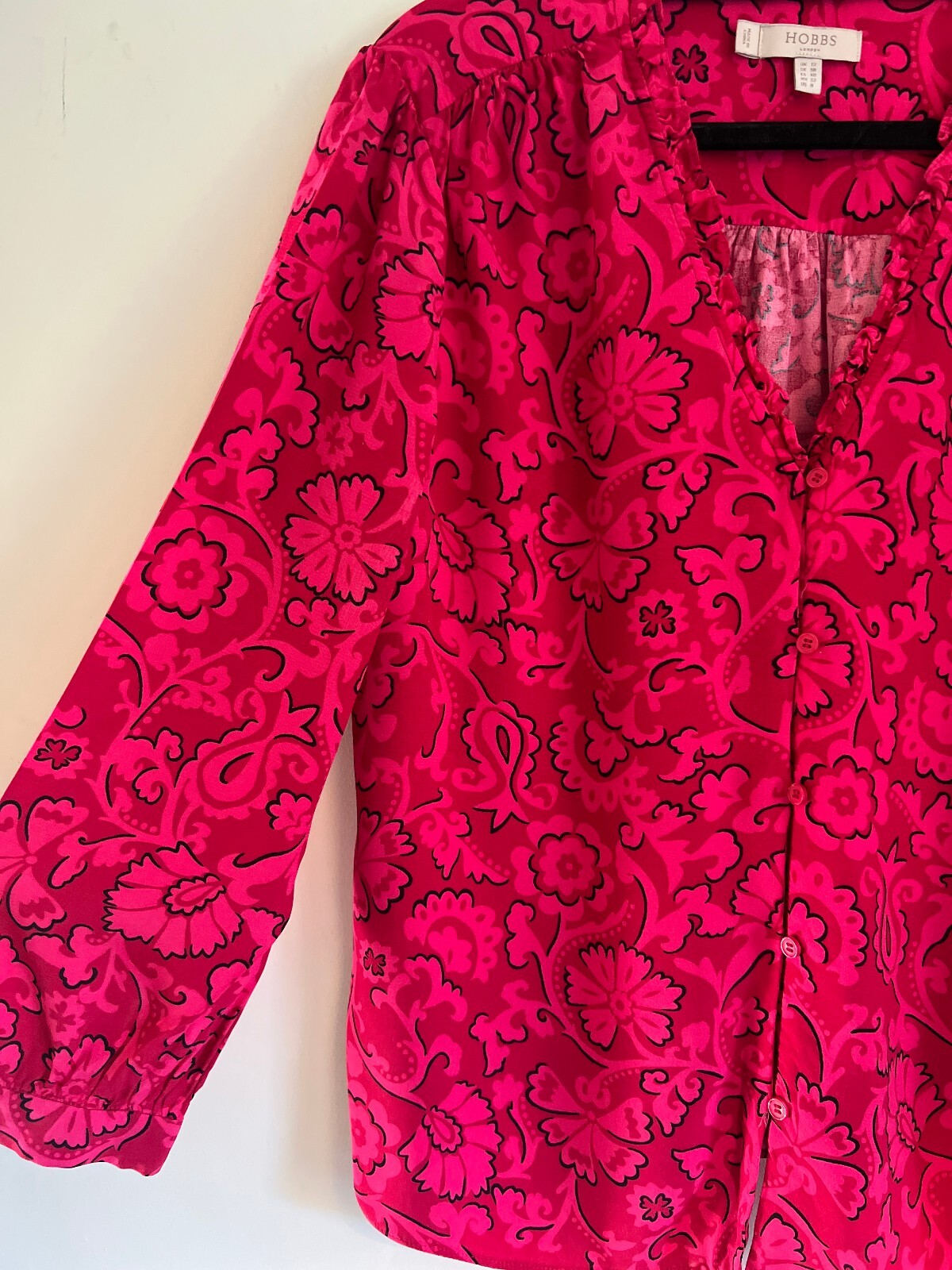 Hobbs Pink Floral Ruffle Neck Blouse UK 12